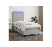 Sommier à Lattes de Lit avec Matelas et LED, Lit Rembourré, Lit Simple, Lit Adulte de Chambre à Coucher Intérieur, Moderne, Gris Clair 90x200cm