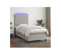 Vidaxl Sommier Tapissier Avec Matelas Et Led Gris Clair 90x200cm Tissu Multicolore