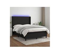 Sommier à Lattes de Lit Matelas et LED Rembourré Noir 140x200 cm Tissu vidaXL