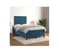 Sommier à Lattes de Lit avec Matelas, Lit Rembourré, Lit Double, Lit Adulte de Chambre à Coucher Intérieur, Moderne, Bleu Foncé 120x200cm Velours