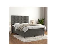 Sommier à Lattes de Lit avec Matelas, Lit Rembourré, Lit Double, Lit Adulte de Chambre à Coucher Intérieur, Moderne, Gris Foncé 140x200cm Velours