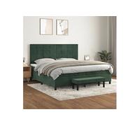 Vidaxl Lit À Sommier Tapissier Et Matelas Vert Foncé 200x200cm Velours Multicolore