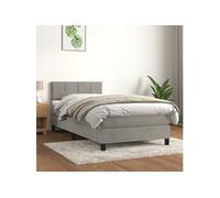 Sommier à Lattes de Lit avec Matelas, Lit Rembourré, Lit Simple, Lit Adulte de Chambre à Coucher Intérieur, Moderne, Gris Clair 100x200cm Velours