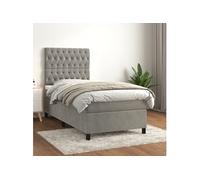 Sommier à Lattes de Lit avec Matelas, Lit Rembourré, Lit Simple, Lit Adulte de Chambre à Coucher Intérieur, Moderne, Gris Clair 90x190 cm Velours