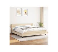 vidaXL Boxspring met matras stof crÃmekleurig 200x200 cm3126354 Blanc G