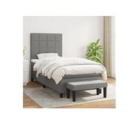 Vidaxl Lit À Sommier Tapissier Avec Matelas Gris Foncé 100x200cm Tissu Gris