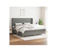 Lit À Sommier Tapissier Avec Matelas Gris Foncé 200x200cm Tissu