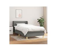 vidaXL Sommier à Lattes de Lit et Matelas, Lit Rembourré, Lit Simple, Lit Adulte de Chambre à Coucher Intérieur, Moderne, Gris Foncé 90x190 cm Tissu Gris