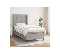 vidaXL Sommier à Lattes de Lit avec Matelas, Lit Rembourré, Lit Simple, Lit Adulte de Chambre à Coucher Intérieur, Moderne, Gris Clair 100x200cm Tissu Gris clair