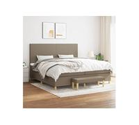 Sommier à Lattes de Lit avec Matelas, Lit Rembourré avec Tête de Lit, Lit Double, Lit Adulte de Chambre, Moderne, Taupe 200x200 cm Tissu
