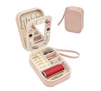 Boxudeli Boîte à bijoux de voyage avec dragonne, petite boîte à bijoux en cuir PU avec miroir, boite a bijoux voyage pour femmes et filles, boîte de rangement pour bijoux (Couleur rose sale)