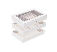 Boxudeli Plateau à bijoux 3 niveaux, plateau empilable avec couvercle transparent, présentoir à bijoux pour tiroir, grande boîte à bijoux (Blanc, Couvercle de connexion à trois niveaux)
