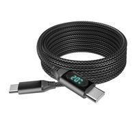 BoxWave Câble compatible avec HP Elite S140u - Câble PowerDisplay PD (1,8 m) - USB-C vers USB-C (100 W), informations sur la puissance LED en nylon tressé extra long - Noir de jais
