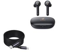 BoxWave Câble compatible avec Soundcore Life P2 - Câble DirectSync PD (3 m) - USB-C vers USB-C (100 W), long câble en alliage de nylon tressé PD de 3 m - Noir de jais