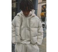 Boxy Fit Borg Nylon Mix Funnel Neck Puffer Jacket homme - ecru - S, ecru