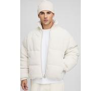 Boxy Fit Borg Nylon Mix Funnel Neck Puffer Jacket homme - ecru - XL, ecru