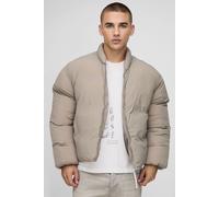 Boxy Fit Mono Padded Bomber Neck Puffer Jacket homme - taupe - XL, taupe