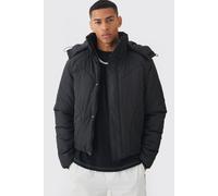 Boxy Quilted Hooded Puffer Coat In Black homme - noir - L, noir