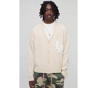 Boxy Varsity Rib Knitted Cardigan homme - pierre - XS, pierre