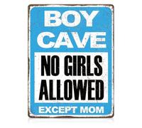 Boy Cave Metal Sign No Girls Allowed Funny Wall Hanging 12x8 Inch