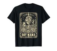 Boy Mama Skeleton Drinking Coffee Messy Bun Tarot Card T-Shirt