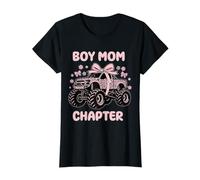 Boy Mom Chapter Pink Leopard Truck Cute Mother Ribbon Bow T-Shirt