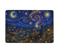 Boy releasing lanterns into starry night Tapis à Poils Courts 150 x 100 cm | Ambiance cocooning : Tapis de salon, avec entretien facile à la main; pour chambre