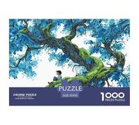 Boy Sitting in The Crook of Old Oak Tree 1000 Pièces Carton Premium Coffret De Puzzles Giant Blue Tree Anti-Stress Défi Unique Puzzles As Birthday Gifts 70x50cm/1000pcs