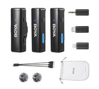 BOYA BOYALINK A2 Micro Cravate sans Fil, 3 en 1 Micro iPhone avec Suppression du Bruit 6 Niveaux de Gain, Transmission sans Fil à 100M pour iPhone/iPad/Smartphone USB-C/Ordinateur Portable