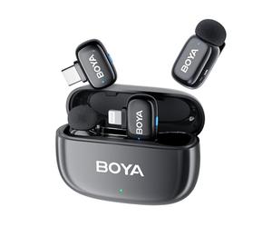 BOYA BOYAMINI Microphone sans Fil, Double Mini-Microphone Lavalier pour iPhone Android PC Laptop avec USB-C/Lightning, 100M, 36H Power pour l'enregistrement vidéo, Podcast Streaming