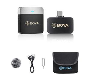 BOYA BY-M1V3 Microphones sans fil de type C, système de microphone numérique sans fil 2,4 GHz avec portée sans fil de 60 m mono et stéréo pour appareils USB-C, smartphones, tablettes en vlogging