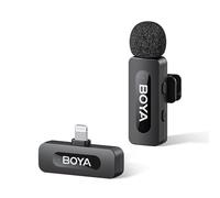 BOYA by-V1 Micro sans Fil pour iPhone 7-14, Mini Micro Lightning, 48 kHz/16 Bits, TX 9 h, Suppression du Bruit, Micro Cravate, Mode Muet, Clip 360° sur Micro Podcast pour Enregistrement Vidéo