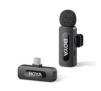 BOYA BY-V10 Microphone sans Fil pour iPhone 15/16, Android, Mini Micro, 48 kHz/16 Bits, 9h D'utilisation, Suppression du Bruit, Micro Cravate USB-C, Mode Muet, Micro Cravate sans Fil à Clip 360°