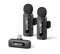 BOYA BY-V20 Microphone sans Fil pour iPhone 15/16, Android, Mini Micro, 48 kHz/16 Bits, 9h D'utilisation, Suppression du Bruit, Micro Cravate USB-C, Mode Muet, Micro Cravate sans Fil à Clip 360°