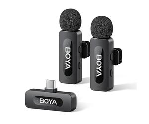 BOYA BY-V20 Microphone sans Fil pour iPhone 15/16, Android, Mini Micro, 48 kHz/16 Bits, 9h D'utilisation, Suppression du Bruit, Micro Cravate USB-C, Mode Muet, Micro Cravate sans Fil à Clip 360°