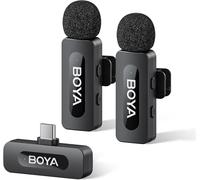 BOYA BY-V20 V2.0 Microphone sans fil USB-C pour iPhone 16/17, Android avec Réduction du bruit en un clic, Autonomie 9 h 2 TX+1 RX