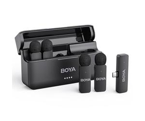 BOYA BY-V4U Micro Cravate sans Fil pour iPhone 15/16, Smartphone Android, Sortie Mono 4 Canaux, Mini Micro sans Fil USB-C, 48 KHz/16 Bit, Réduction du Bruit, Microphone pour l'enregistrement Vidéo