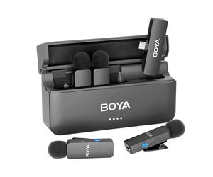 BOYA BY-V4U Microphone sans fil pour Android, microphone cravate sans fil, portée de 200 m, autonomie de 18 h avec suppression du bruit, compatible pour enregistrement vidéo, podcast, interview