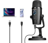 BOYA Microphone à condensateur USB BY-PM500 avec Support de Bureau pour Streaming, Podcast, Youtube Windows Mac PC et Smartphone USB-C Noir