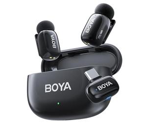 BOYA Mini 2 Micro Cravate sans Fil USB-C pour Android/iPhone 15/16/17, 2 Micros Ultra-Mini avec Réduction de Bruit par IA 40dB, 48kHz/24Bit Contrôle par App, Micro sans Fil pour TikTok Youtube