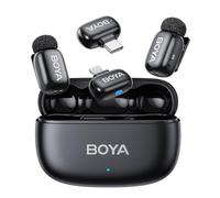 BOYA MINI Micro Cravate Sans Fil (2 TX + 2 RX USB-C & Ligthning + Boîtier de Recharge), 5 g Ultraléger, 48 kHz 24 bits, APP Contrôle, Wireless Microphone pour iPhone, Android, 30 h d’Utilisation, Vlog