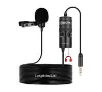 BOYA Nouveau Moniteur Lavalier Microphone pour Canon Podcast, 19 Pieds Micro à omnidirectionnel pour Nikon Sony iPhone 13 10 8 8 Plus DSLR Caméscope Enregistreur Audio Youtube Interview Vidéo
