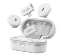 BOYA OMIC Microphone sans fil pour iPhone, Android avec Lightning, prise USB-C, suppression du bruit, autonomie de 15 h, portée de 50 m, enregistrement vidéo, vlogging (blanc)