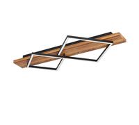 Eglo Plafonnier LED Boyal, lampe de plafond à 2 carrés lumineux, éclairage pour de salon et chambre, luminaire en bois rustique et métal noir, lcertifiée FSC, blanc chaud, 78 cm