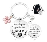 BOYATONG Cadeau Atsem Maitresse D'école Fin D'année, Porte Clef Atsem Maternelle avec Pochette en Velours, Merci Cadeaux Pour atsem Maitresse D'école Personnalisé