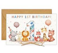 BOYATONG Carte d'anniversaire 1 an avec enveloppe - Cadeau pour 1er anniversaire fille garçon - Animaux - Happy 1st Birthday - Tout l'amour et le bon