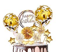 BOYATONG Decoration Gateau Anniversaire,17 pièces Joyeux Anniversaire Cake Topper, Deco Gateau Fans Papier Étoiles Paillette Ballon, pour Homme Décorer Gâteau d'anniversaire Fête