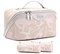 BOYATU Trousse de maquillage de voyage pour femme : lot de 3 trousses de maquillage avec compartiments - Trousse de toilette étanche en cuir végétalien avec poignée - Organiseur de maquillage pour les