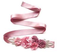 Boyfriend Cardig Dames Cristal Strass Ceinture Fleurs De Mariage Ceinture De Mariée Perle Belt Satin Ruban Bijoux Waistband Robe De Soirée Robe De Demoiselle d'honneur Rose Foncé