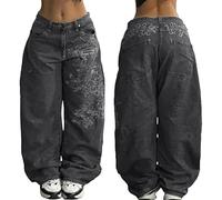 Boyfriend Jean ample pour femme - Pantalon en jean pour femme - Jambes larges - Pantalon hip-hop - Pantalon de jogging - Oversize - Y2K - Jean baggy - Coupe ample - Pour adolescentes et filles